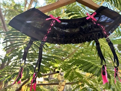 Victoria's Secret винтажный 90-х второй кожи оборки подвязки ремень Sz маленький черный - Изображение 1 из 4