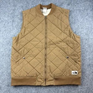 The North Face Quilted Sherpa Lined Cuchillo Vest Canvas L Zip Front Tan Beige - Picture 1 of 10