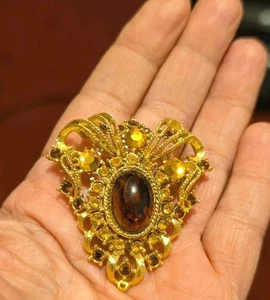 Vintage schöne Kramer Bernstein Cabochon Brosche - Bild 1 von 3
