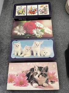 4x Vintage Cadbury Milk Tray Chocolate Box Empty Boxes - Kittens Flowers Rare - Picture 1 of 15