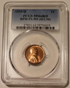 1955 D Lincoln Wheat Cent RPM FS-503 MS64 RED PCGS - Picture 1 of 4