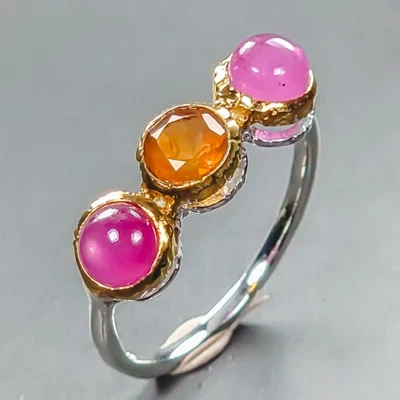 Regalo para mujer Anillo Ópalo Naranja Natural Plata de Ley 925 Talla 7/R445504 Foto 1 de 4