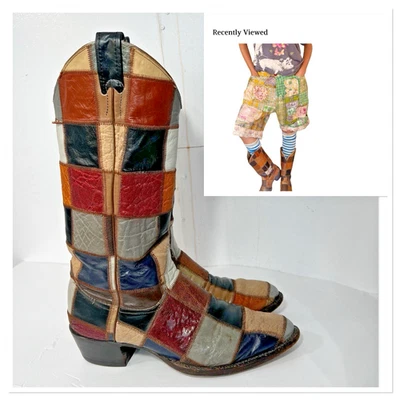 Vintage Larry Mahan Botas Masculinas Patchwork Western Cowboy Masculinas 8.5 D Texas - Imagem 1 de 4