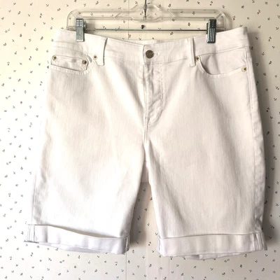 Talbots Girlfriend Shorts 12 Blue Denim 9" Inseam Rolled Cuff Stretch Coastal - Image 1 of 4