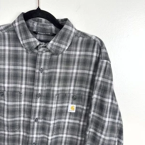Camisa de franela de peso pesado calce holgado Carhartt para hombre M gris a cuadros manga larga - Imagen 1 de 5