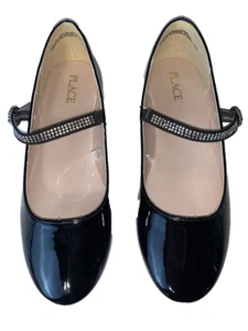 Children’s Place Girls’ Dress Jeweled Strap Patent Leather Shoes Size 4 Black MJ - Bild 1 von 4