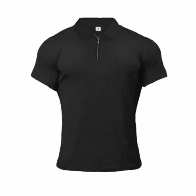 Camisetas Para Hombres Informales Moda Gimnasio Fitness Manga Corta Cremallera Músculo Hombre Polo Foto 1 de 4