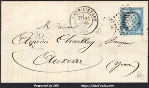 FRANCE N°60A SUR LETTRE GC 3086 RAON L'ETAPE VOSGES + CAD DU 15/07/1873 - Picture 1 of 2