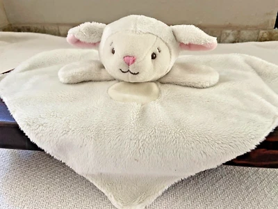 Manta de seguridad Mary Meyers Lamb Lovey blanca rosa nariz orejas satinadas espalda Foto 1 de 4