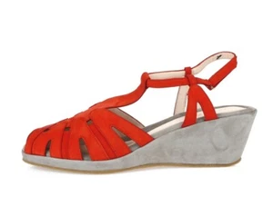 Beautifeel Candy Womens Red Suede Peep Toe Ankle Strap Wedge Sandals Size 41 - Picture 1 of 6