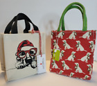 Lot Of 2 Christmas Mini Canvas Gift Totes Holiday Dog Prints Reusable Multicolor