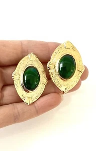 Clip on Vintage 80’s Green And Gold Earrings New Dead Stock - Picture 1 of 5