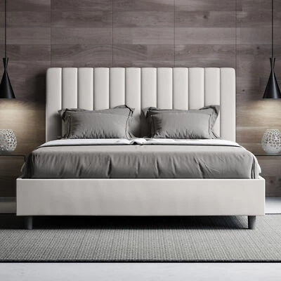 Letto imbottito matrimoniale AGUEDA 160x200 con o senza contenitore Bianco - Immagine 1 di 4