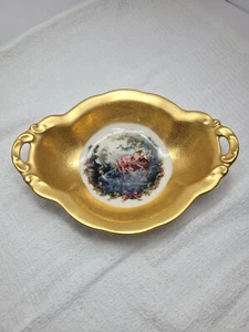 Pickard Gold Plated Candy Dish Vintage Victorian Swing Scene - Picture 1 of 14