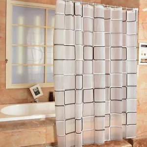 PEVA Waterproof Mouldproof Plaid Bathroom Shower Curtains With Hooks 180cm*200cm - Picture 1 of 14