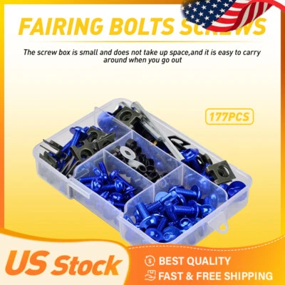 Juego de 177 piezas pernos de sujeción de carenado tornillos kit azul Suzuki Fit Kawasaki Yamaha Foto 1 de 4