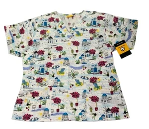 Wonderwink Scrub Top 6017-OLY Olive You Greece Travel Vacation Size XL - Picture 1 of 6