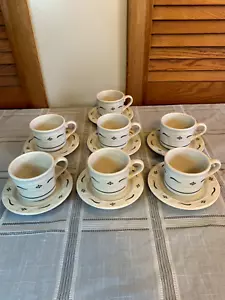 Longaberger Pottery Tea Cups with Saucers ( 7 ) Woven Traditions Green - Picture 1 of 6