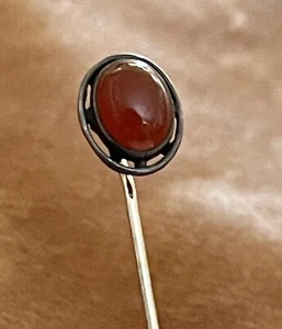 VINTAGE ART DECO STERLING SILBER 925 GF CABOCHON BRAUN ACHAT STEIN STAB ANSTECKNADEL - Bild 1 von 12