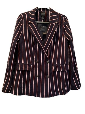 Forever 21 Blazer Chaqueta de Carrera Rayas Azul Marino Rojo XL NUEVO CON ETIQUETAS Doble Pecho Retro Foto 1 de 4