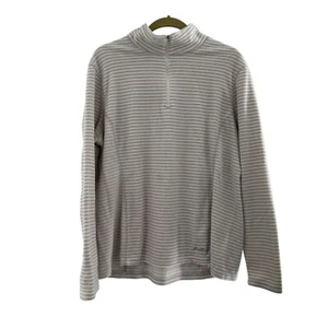 Eddie Bauer Womens XL Gray White Striped 1/4 Zip Pullover Sweater Fleece Outdoor - Picture 1 of 8