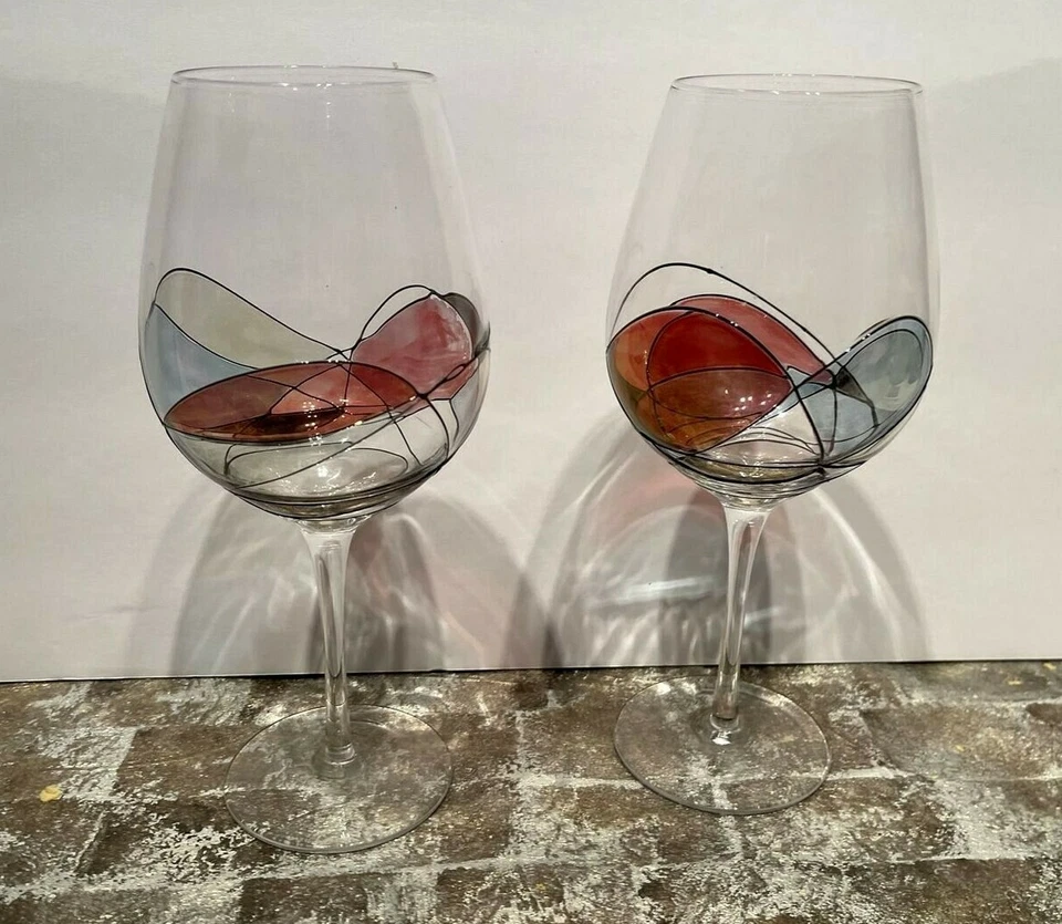 Conjunto de 2 taças de vinho abstratas Milano Romênia 10” de altura  - Imagem 1 de 4