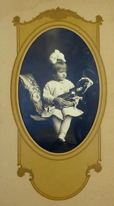 Antique Cute Girl Porcelain Doll Cabinet Photo Bonnet Curly Hair 1900s - Picture 1 of 6