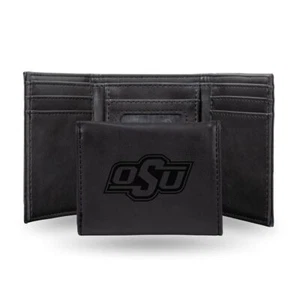 Oklahoma State Cowboys Laser Engraved Black Trifold Wallet - Picture 1 of 6