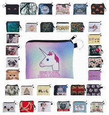 UK New Various Emoji Cats Pug Dog Galaxy Panda Alien Trees Square Purse Wallets 