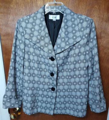 Le Suit Talla 14 Negro Blanco Estampado Geométrico 3 Botones Blazer Chaqueta Puños Muescados Foto 1 de 4