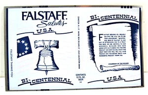 Vintage Falstaff Bi Cent Bier ungerollt flache Bierdose unvollendet Etikett Bogen Schild - Bild 1 von 1
