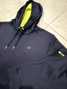 Russell Felpa con Cappuccio Uomo Athleisure Pile 3XL Blu Giallo Neon Interno Tappi Orecchie - Foto 1 di 8