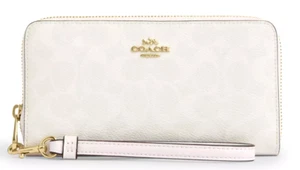 ❤️Coach Long Zip Around Phone Wallet - CW778 Chalk White Signature Canvas - NWT - Picture 1 of 6