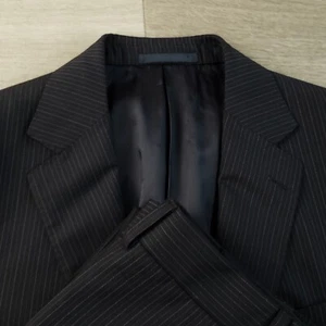 Ralph Lauren Black Label Suit Men's 40R Slim Wool Black Striped 2 Btn Flat Front - Picture 1 of 24