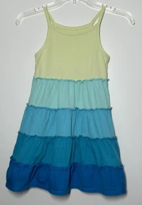Garnet Hill Kids Dress Midi Blue Tiered Cotton Ruffles Full Skirt Boho Size 6 - Image 1 of 4