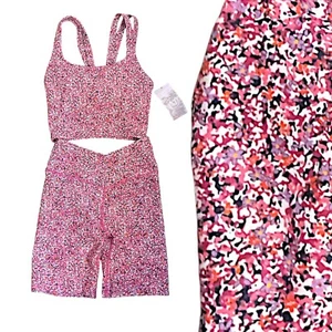 NWT SAGE Collective Sport Bra &Yoga Pants Women SZ XS 2 PC Set Pink Static Ditsy - Picture 1 of 15