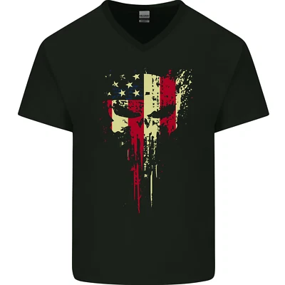 USA Gym Schädel Amerika Bodybuilding Herren V-Ausschnitt Baumwolle T-Shirt - Bild 1 von 2