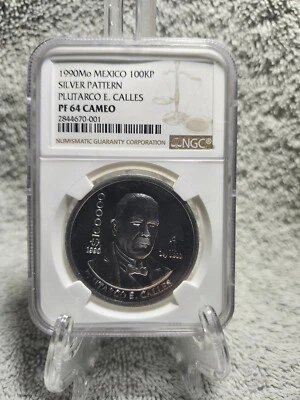 1990 Mo Mexico Silver Pattern  Plutarco E Calles Pf64 Cameo - Image 1 of 3