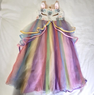 Vestido Unicornio DYMCII Tule Perla Flores Cintas Niñas 5-6 FIESTA DE LUJO CELEBRAR Foto 1 de 4