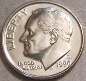 SELLING AS SHOWN - 1990 D UNCIRCULATED ROOSEVELT DIME ~ NICKEL CLAD COPPER ~ 563 - Picture 1 of 6
