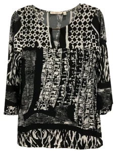 Marie Gabrielle Pullover Blouse Size Petite Large Black White Abstract L/S 130 - Picture 1 of 9