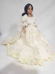 Vintage Brautkleid antik weiß 14" Puppe 60er Jahre mit 20" Zug Handarbeit - Bild 1 von 13