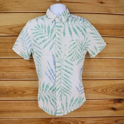 Camisa Haggar Hawaiana Abotonada Para Hombre M Blanca Multicolor Hojas Algodón Elástico Foto 1 de 4