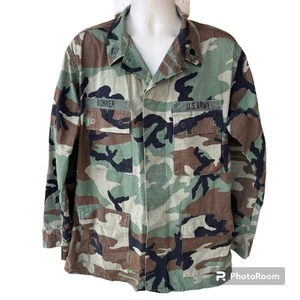 US Army Woodland Camouflage Button Front Pockets Hot Weather Coat Mens L Long - Picture 1 of 11