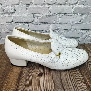 Vintage Hush Puppies elegante Damenschuhe mattweiß Leder Quasten 7,5 Academia - Bild 1 von 15