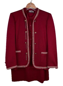 Vintage Women’s Burgundy Suit Sz 10 Jacket Skirt Shirt 3 Pc ACT III 80s - Picture 1 of 9