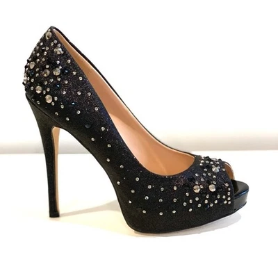 Black Platform peep toe pumps with sparkle 5 inches tall size 7 - Image 1 of 4