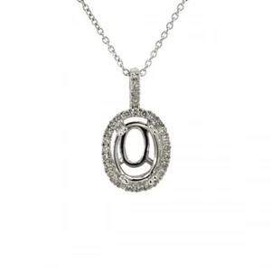 Pendant Semi Mount Oval 8x6mm In 14K White Gold With Diamond Accents (51916) - Picture 1 of 5