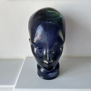 Vintage Mid Century Cobalt Blue Mannequin Head Sculpture Glass - Picture 1 of 6