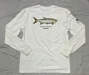 Patagonia Shirt Mens Small White World Trout Megalops Atlanticus Long Sleeve S - Picture 1 of 13